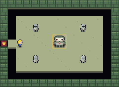 The Bone Warden boss looms in its crypt, ringed by pits