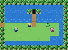 Mirrorwater Shore with a plank bridge to the Mere Spire